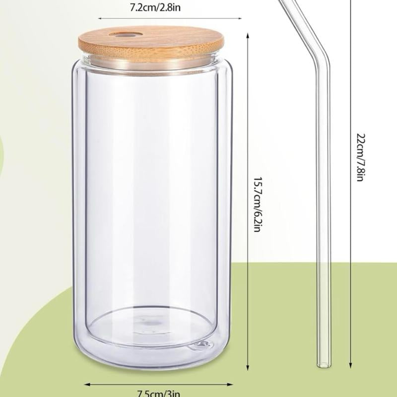Clear Glass Cup with Wooden Lid and Straw for Versatile Use