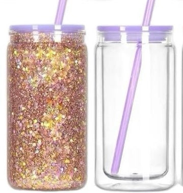 16oz Multicolor Lid and Straw plastic Snow Globe Tumbler