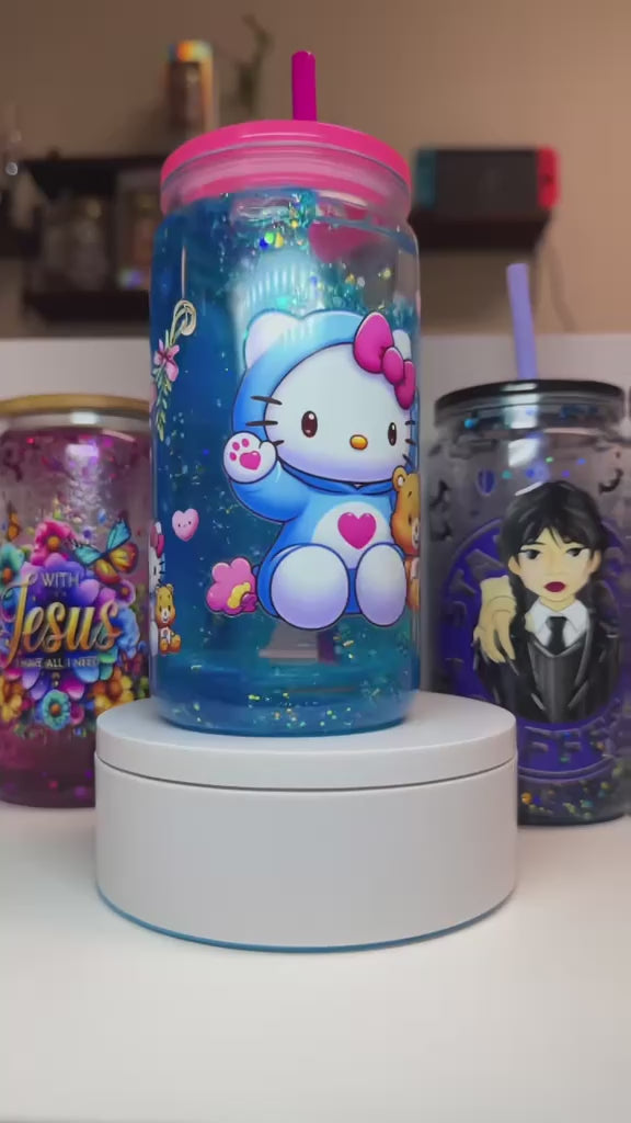 16oz Multicolor Lid and Straw plastic Snow Globe Tumbler